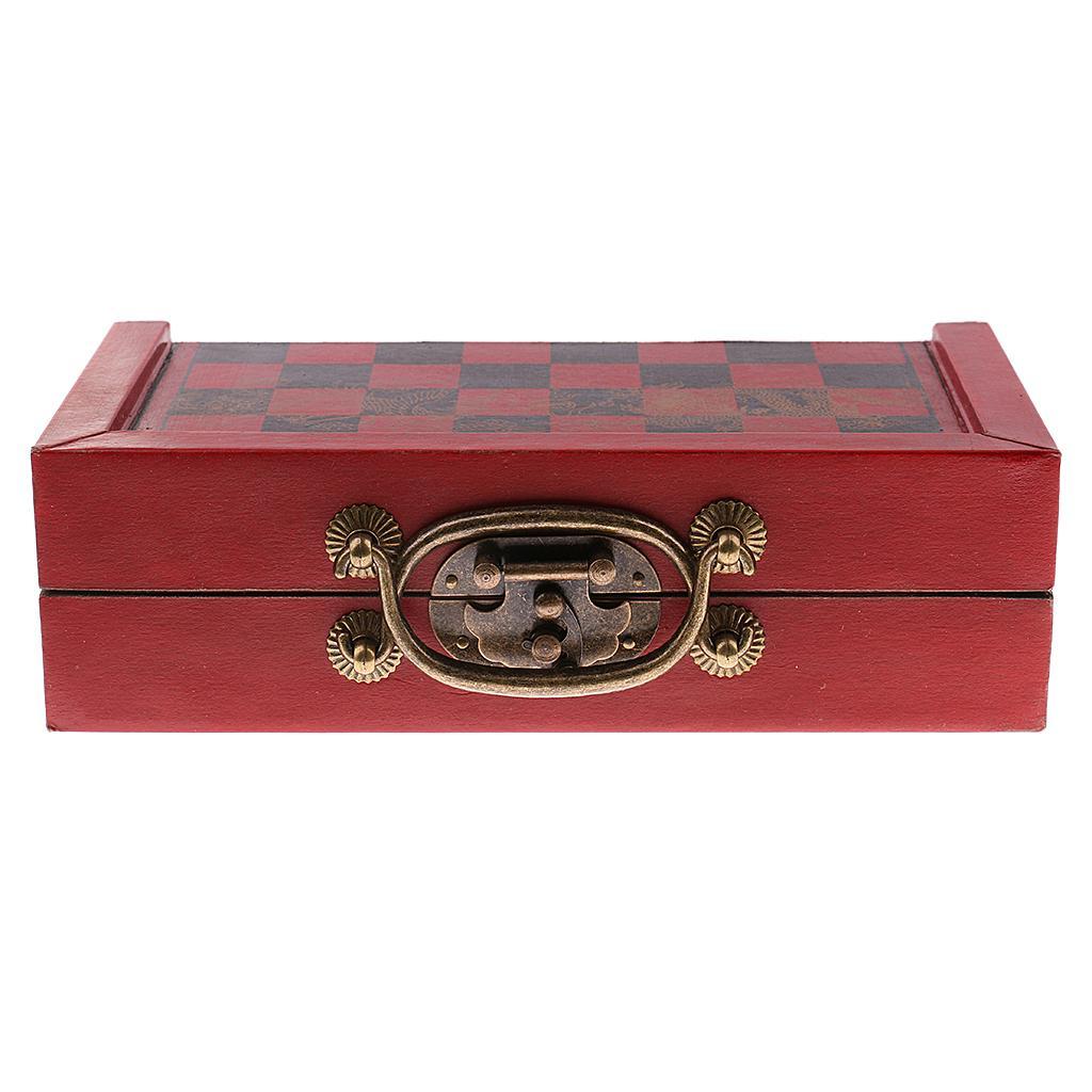 MagiDeal Folding Portable Antique Miniature Chinese Chess Board Games Wooden Table Chess Pieces Set Family Fun Collectibles