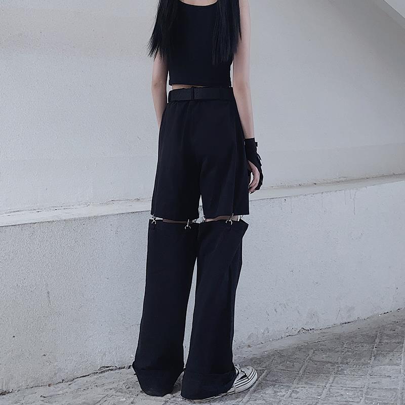 New 2025 Streetwear Black Pants for Women Fashion High Waist Detachable Streetweart Cargo Pants Woman