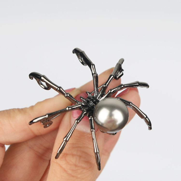 Punk Personalisierte Schwarze Perle Spinne Broschen Für Frauen Männer Kreative Kleidung Schal Zubehör Brosche Metall Pin Party Schmuck – Detail 9