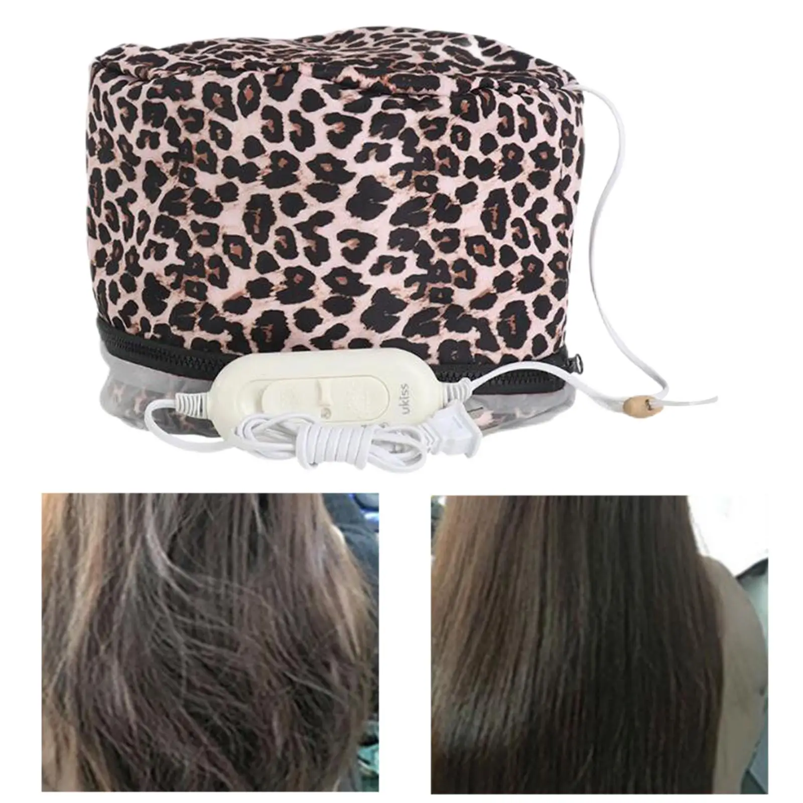 Hair Steamer Heating Hat Nourishing Moisturizing  Caps Adjustable Temperature Control, Home Use, Leopard Print Hair 