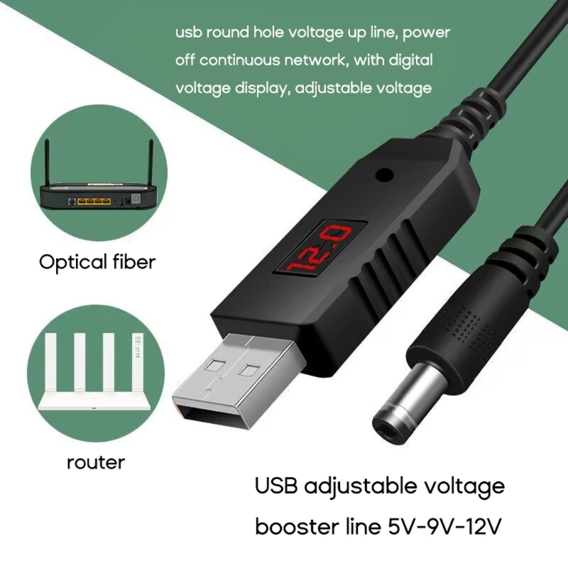 Description Picture 2 of itemUSB to  9V 12V Power Cable for Router Speaker USB to DC5.5x2.5mm Jack Charging Cable Power Cord Plug LED Display