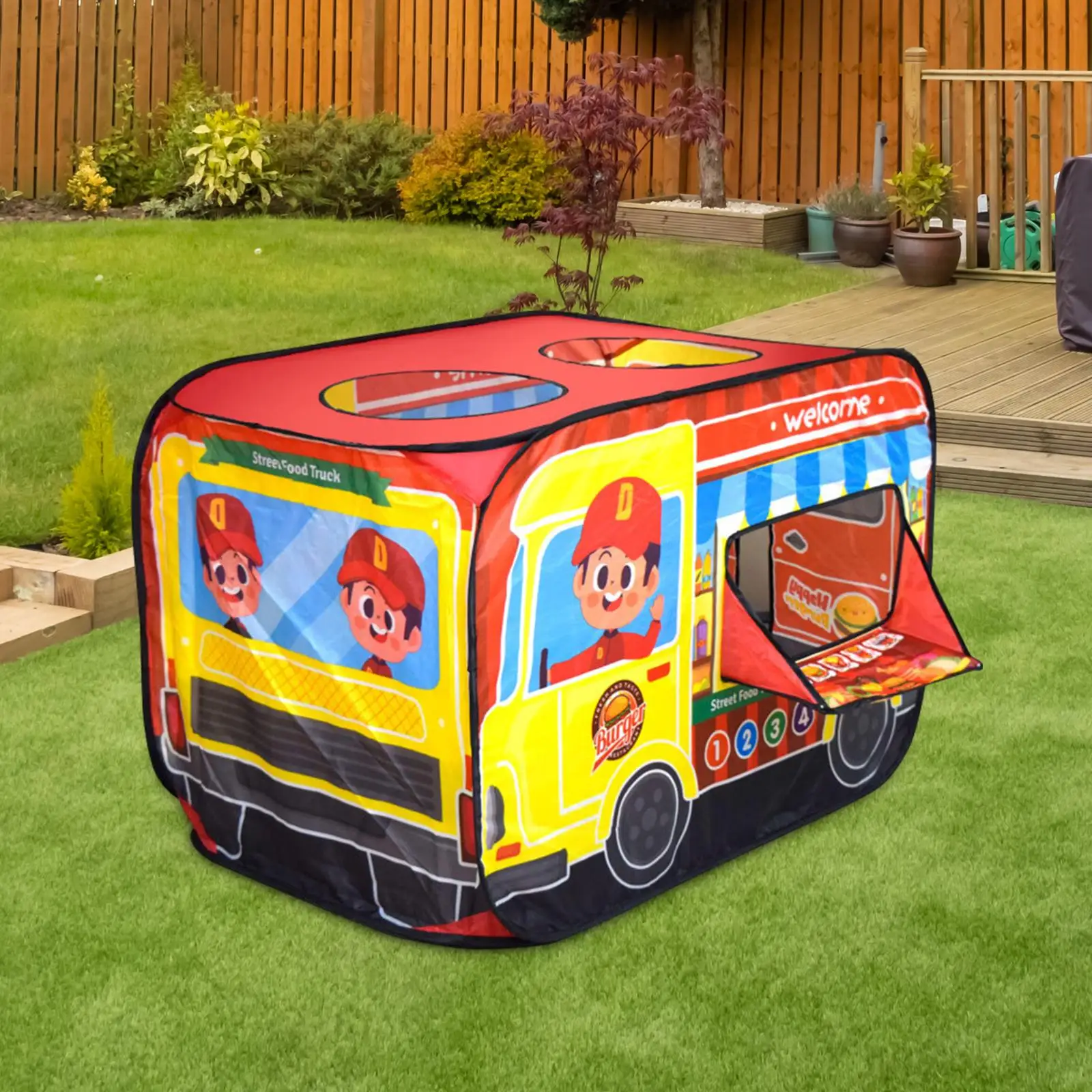 Kids Popup Tent Gift Portable Easy to Use Burger Cart Children Playhouse Tent for Games Indoor Outdoor Home Yard Children