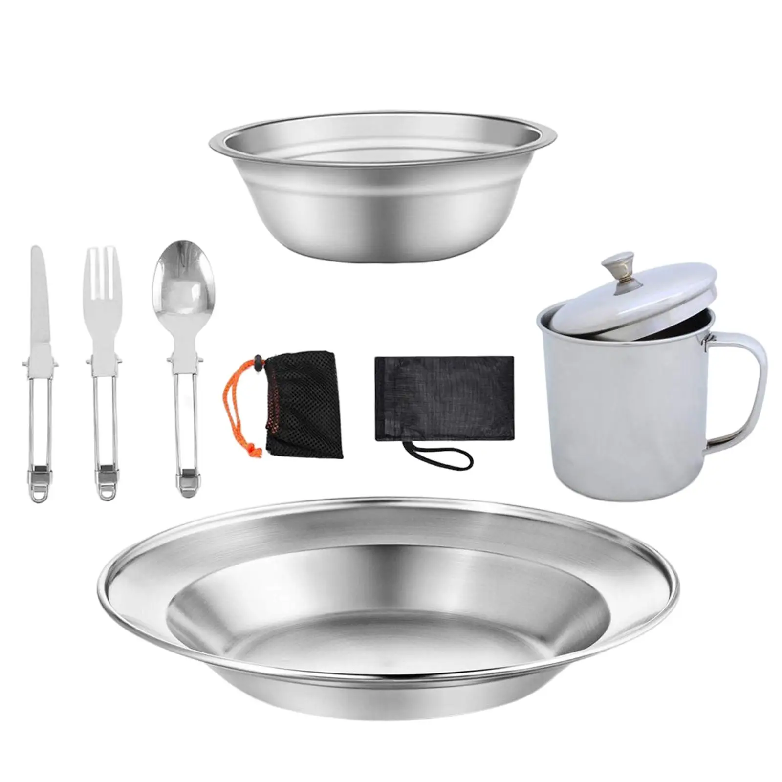 Camping Cookware Dinnerware Set Stainless Steel for Backpacking Picnic Includes