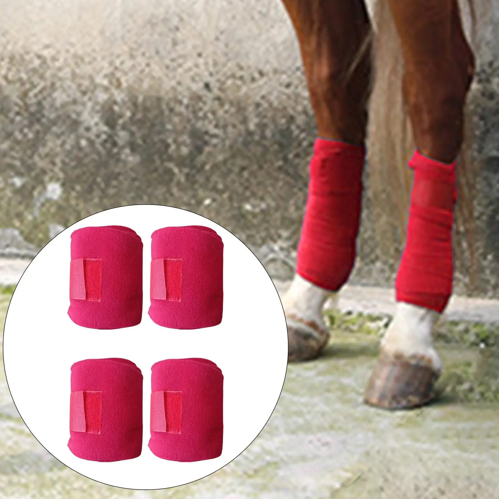 4Pcs Horse Leg Wraps, Soft Plush Horse Splint Support Riding Leg Protection Wraps, Leg Guards Bandages Equestrian Equipment Red