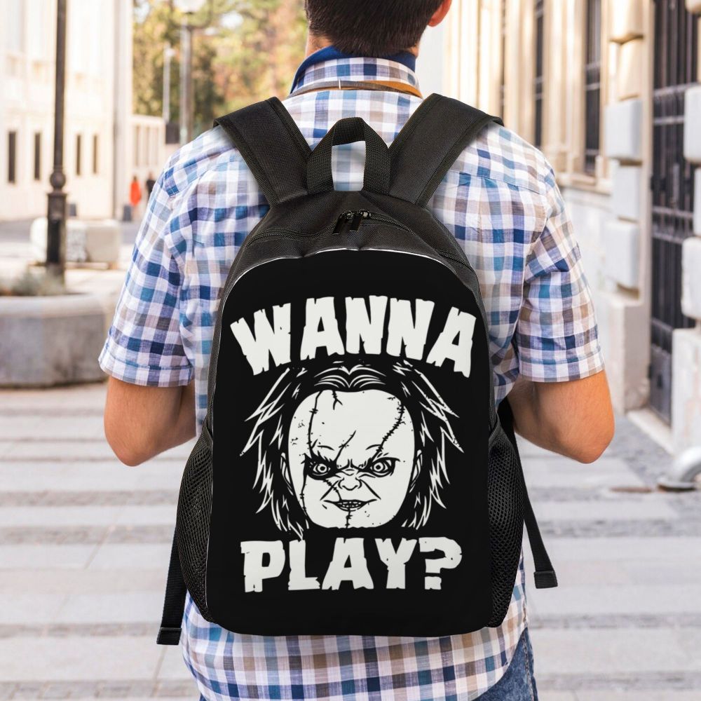 Homens Mulheres Básica Bookbag para School College Chucky Boneca Sacos