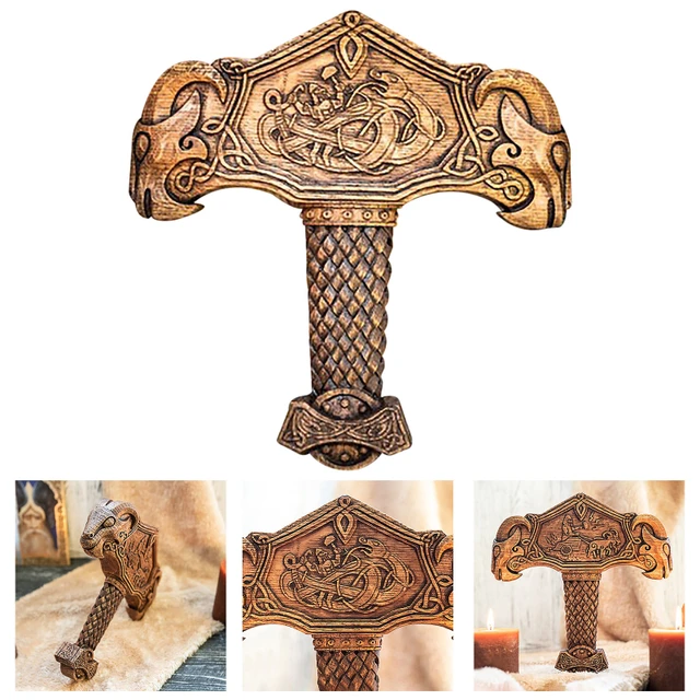 Thor's Hammer Home Decor Pantheon Ancient Norse Pagan God Statue Hand  Carved Artwork Home Office Decor Statue Crafts Thors Goats