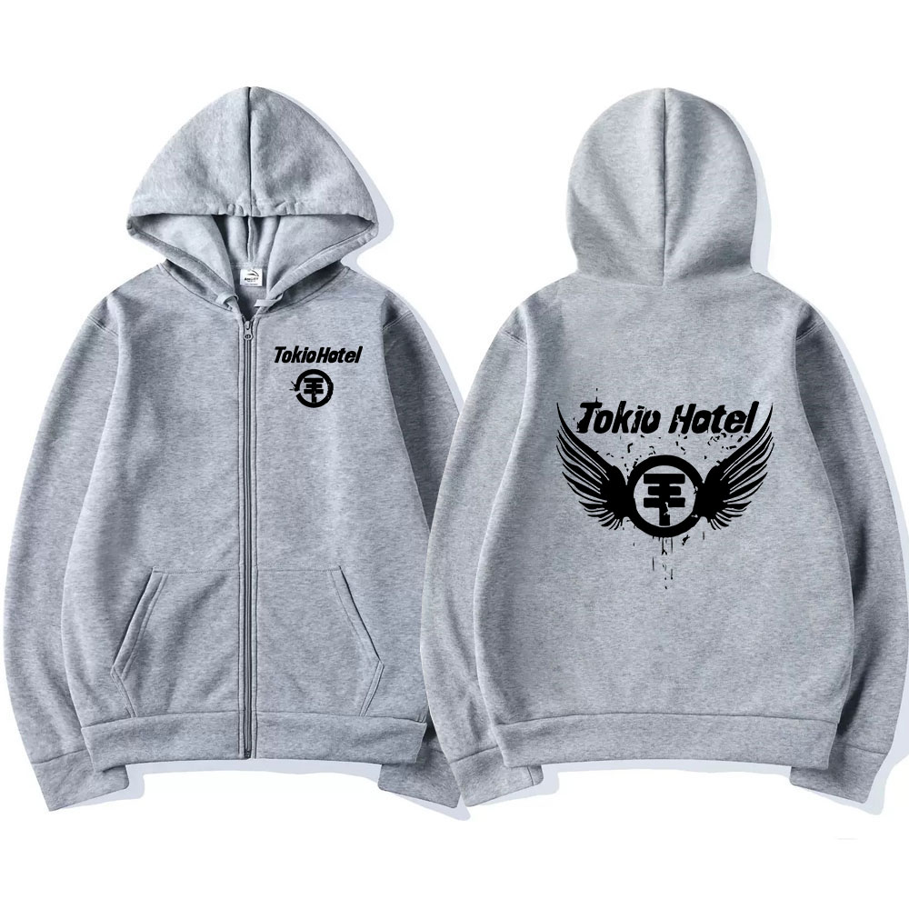 Deutschland Rock Band Tokio Hotel Logo Print Zipper Hoodies Herrenbekleidung Mode Lässig Zip Up Sweatshirt Punk Übergroßer Hoodie – Detail 6