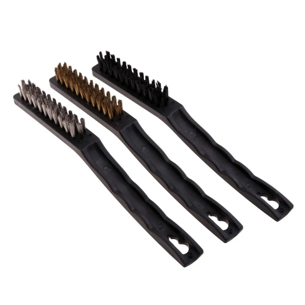 3x Plastic Handle Wire Scratch Brush Set Motorcycle Cleaning Parts Wire Scratch Brush Set Cleaning Welding Slag