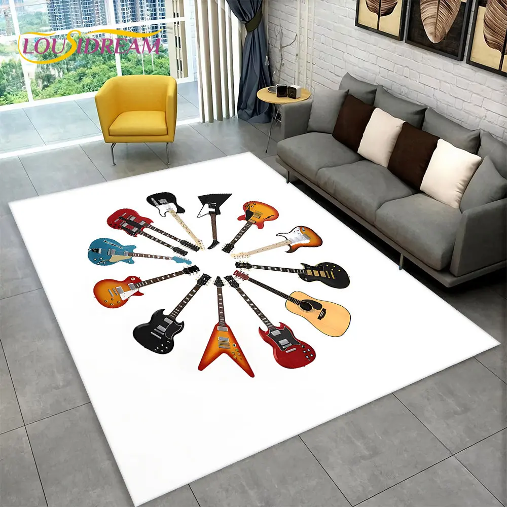 Classical Guitar Electric Guitar Bass Area Rug,Carpet Rug for Living Room Bedroom Sofa Doormat Decor,Kid Game Non-slip Floor Mat