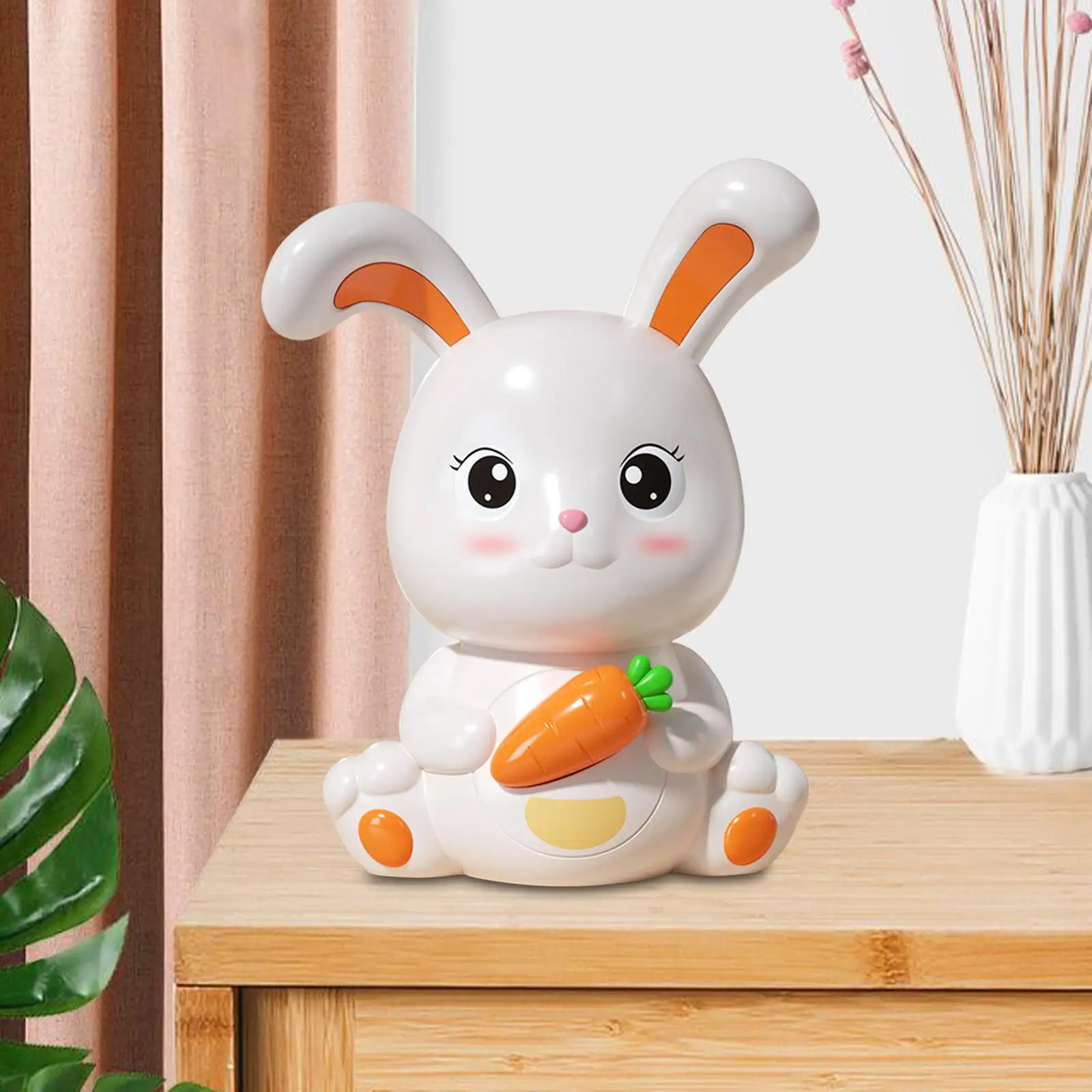 Bunny Piggy Bank Animal Statue Ornament Saving Box Crafts Money Box Figurine for Bedroom Living Room Shelf Cabinet Decor