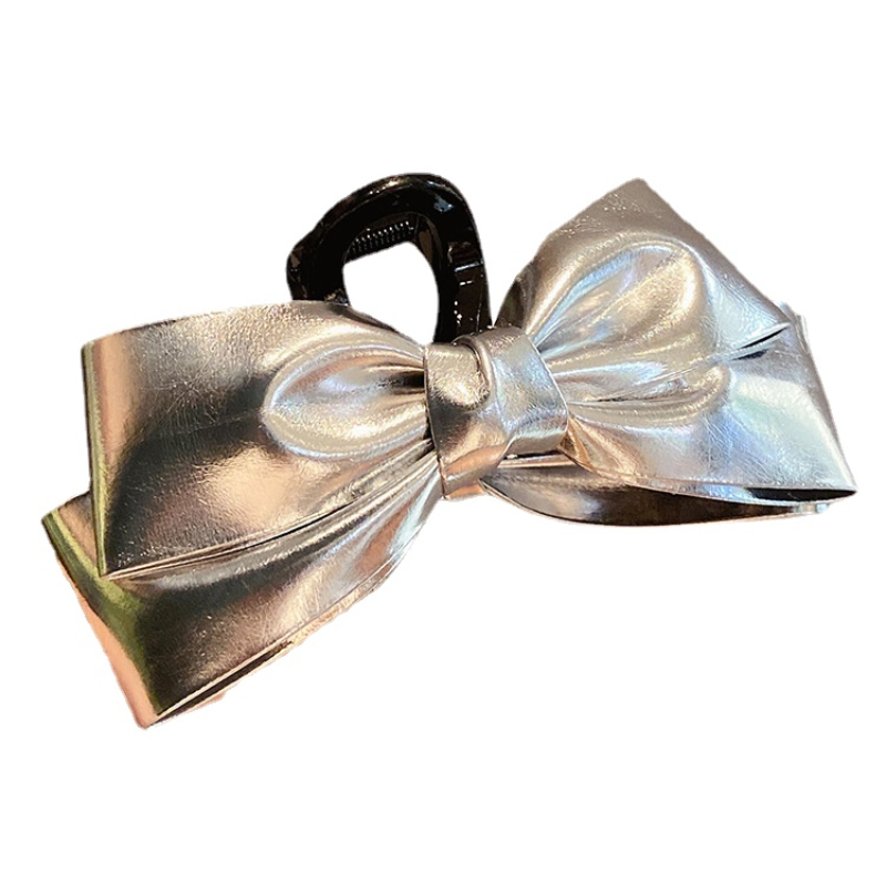 Koreanische Silber Leder Bogen Haar Krallen Clip frauen High-end-Gefühl Shark Grab Temperament Disc Karte Neue Zubehör – Detail 5