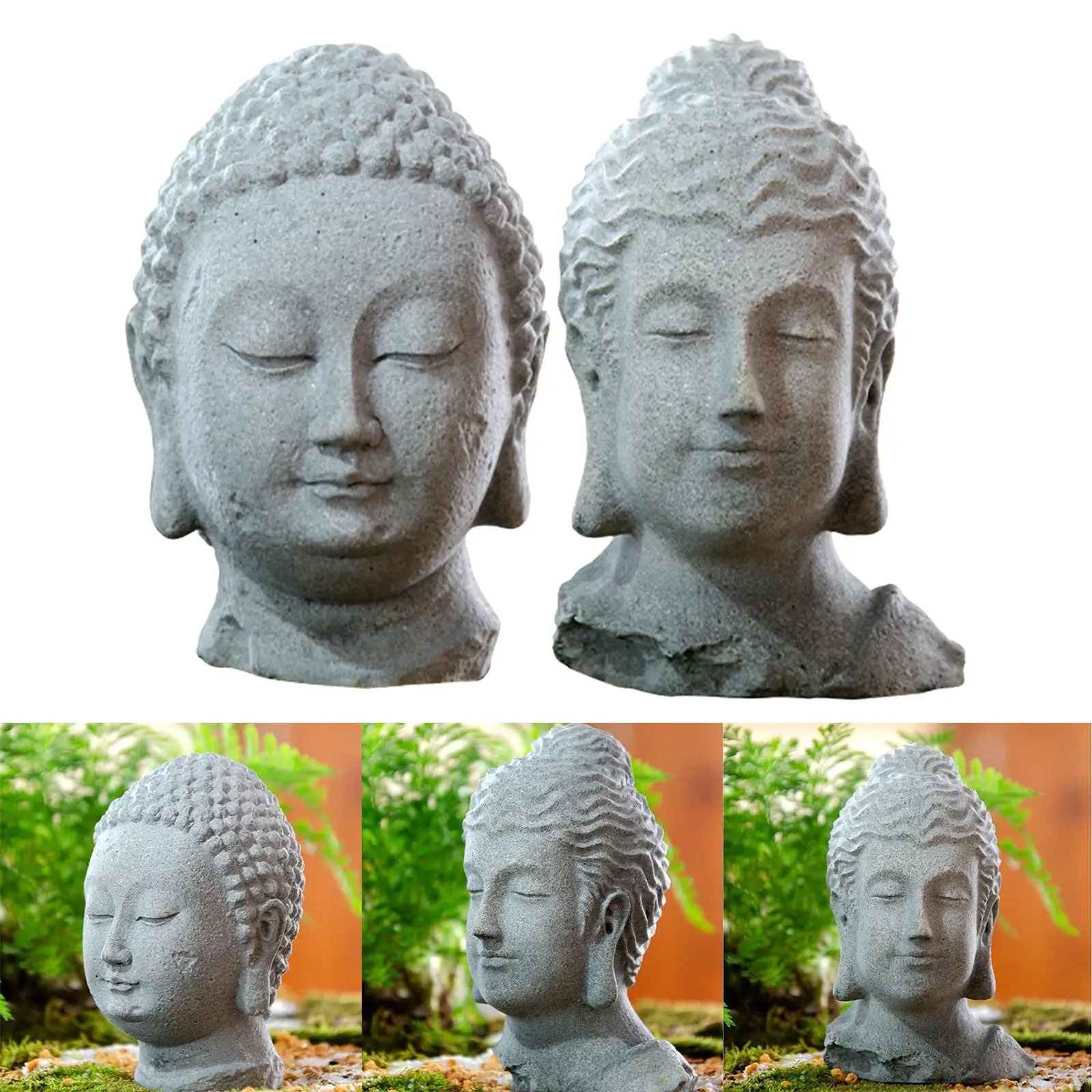 Resin Fish Tank Buddha Head Statue Home Decor Durable Collection Accessories Easily for Yoga Room, Smooth Surface