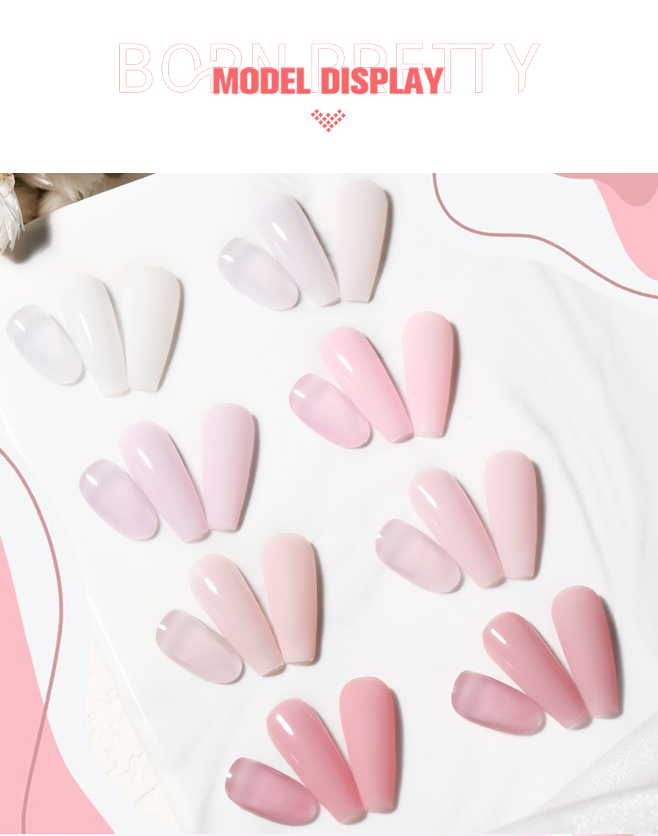 Description Picture 5 of itemBORN PRETTY Rubber Base Gel Nail Polish Pink White Base Gel Top Coat Jelly Semi Transparen French Soak Off UV Nail Art Varnish