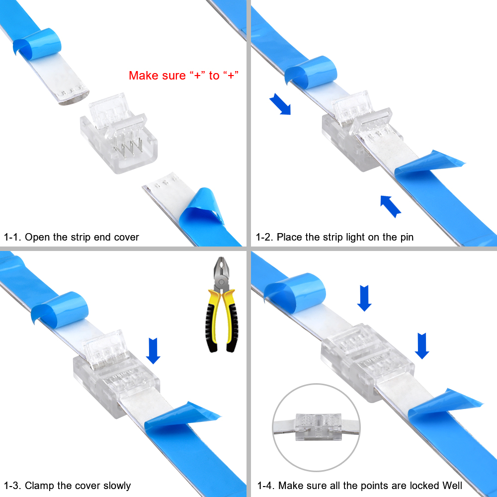 RGB-LED-Streifen-Anschluss für 10 mm 4-polige IP20 IP65 5050 2835 SMD RGB-Bandleuchten, Drahtanschlüsse, L-förmige Befestigungsclips – Detail 4