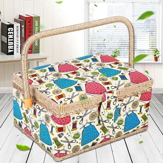 Viking Sewing Centervintage Bamboo Sewing Basket - Embroidery & Needlework  Storage Box