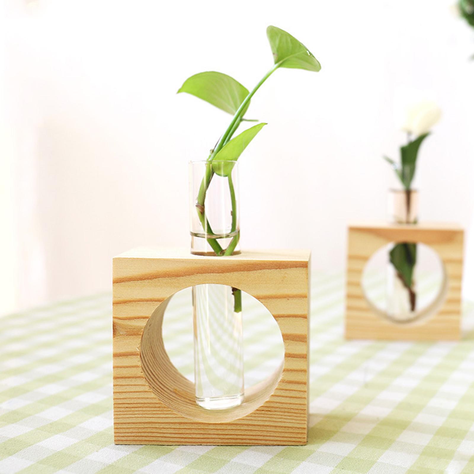 Creative Hydroponics Flowers Vase Transparent Wooden Frame Tabletop Planter for Desktop Shelf TV Cabinet Indoor Outdoor Kitchen