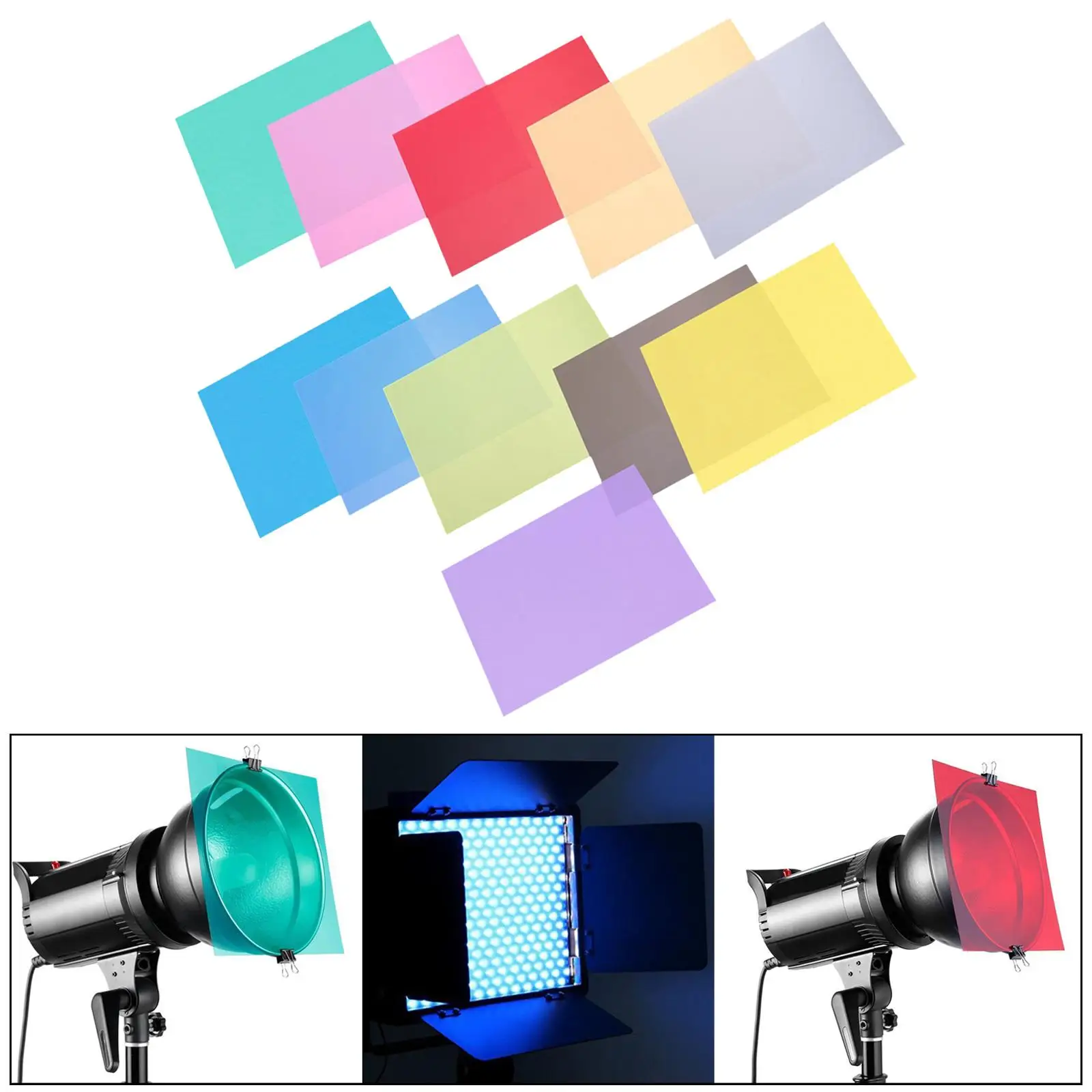 Rectangular Correction gel lights Filter 11 Colors Add A Background Dimming Light Weight Color Gel Filter Kit for Parties Stages