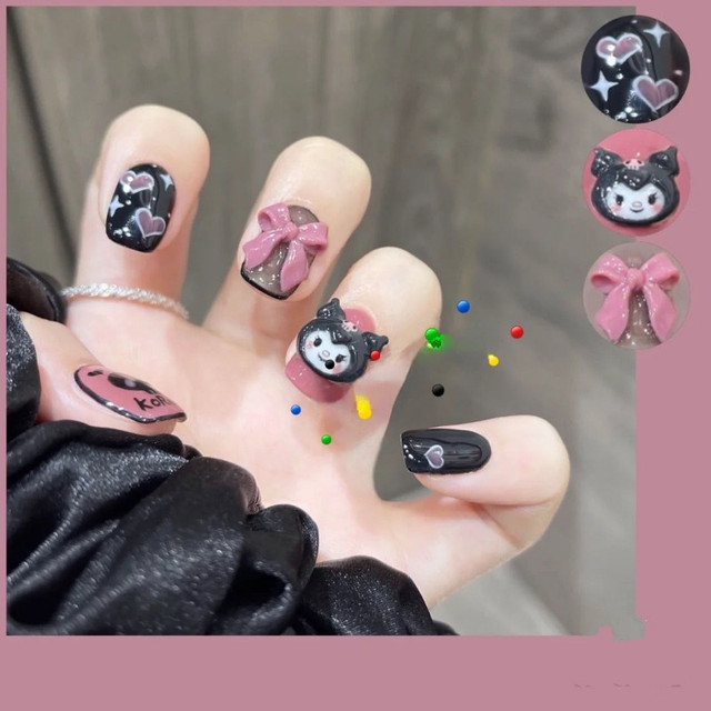 2023 Kawaii Short Wearable Fake Nail Patch Melody Cinnamoroll Kt Cat Girls  Fashion Anime Nails Stickers Sweet Ladies Full Cover - AliExpress