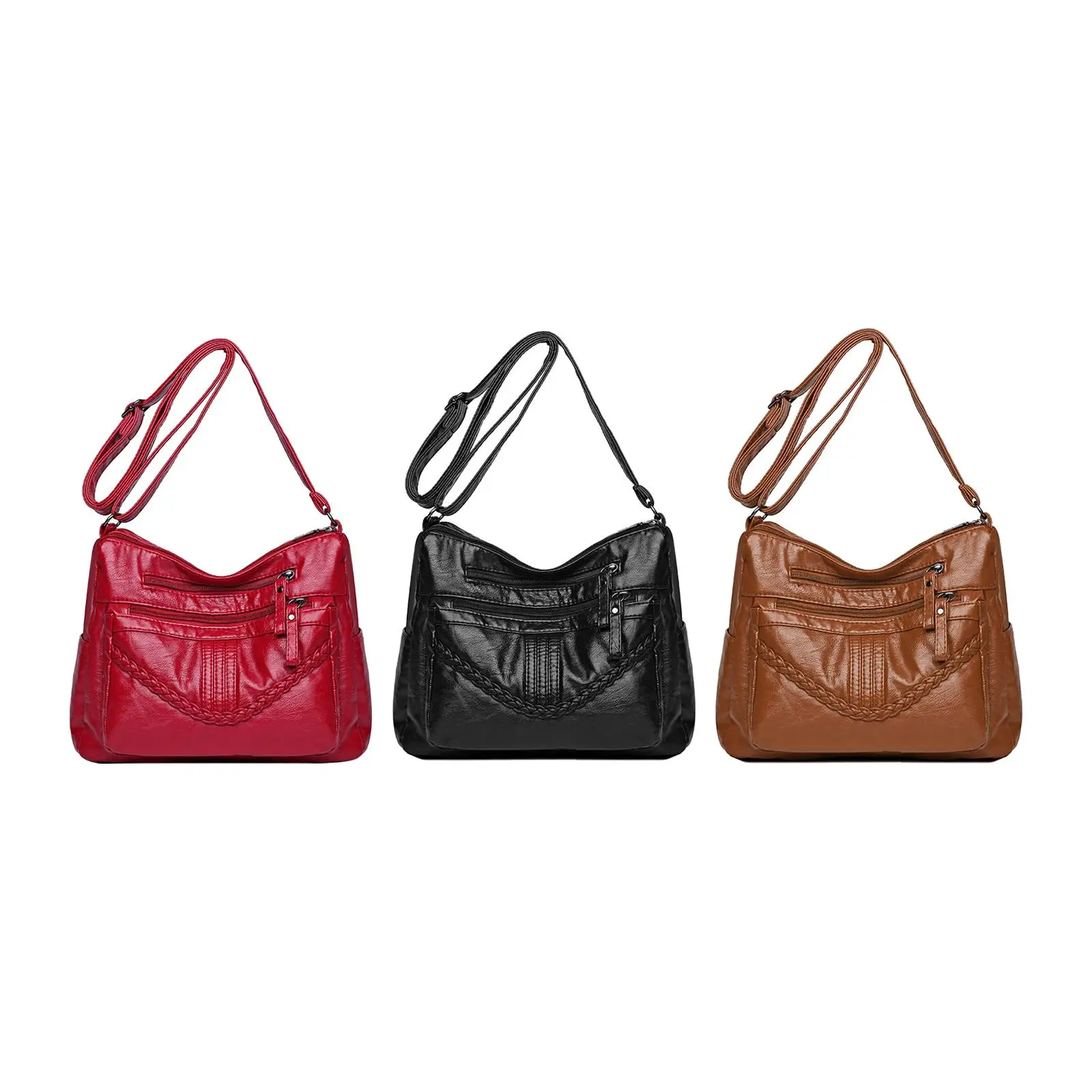 Women PU Leather Shoulder Bag Large Capacity Adjustable Strap Satchel Shopping Bag Vacation Travel Bag Lady Casual Handbag Purse