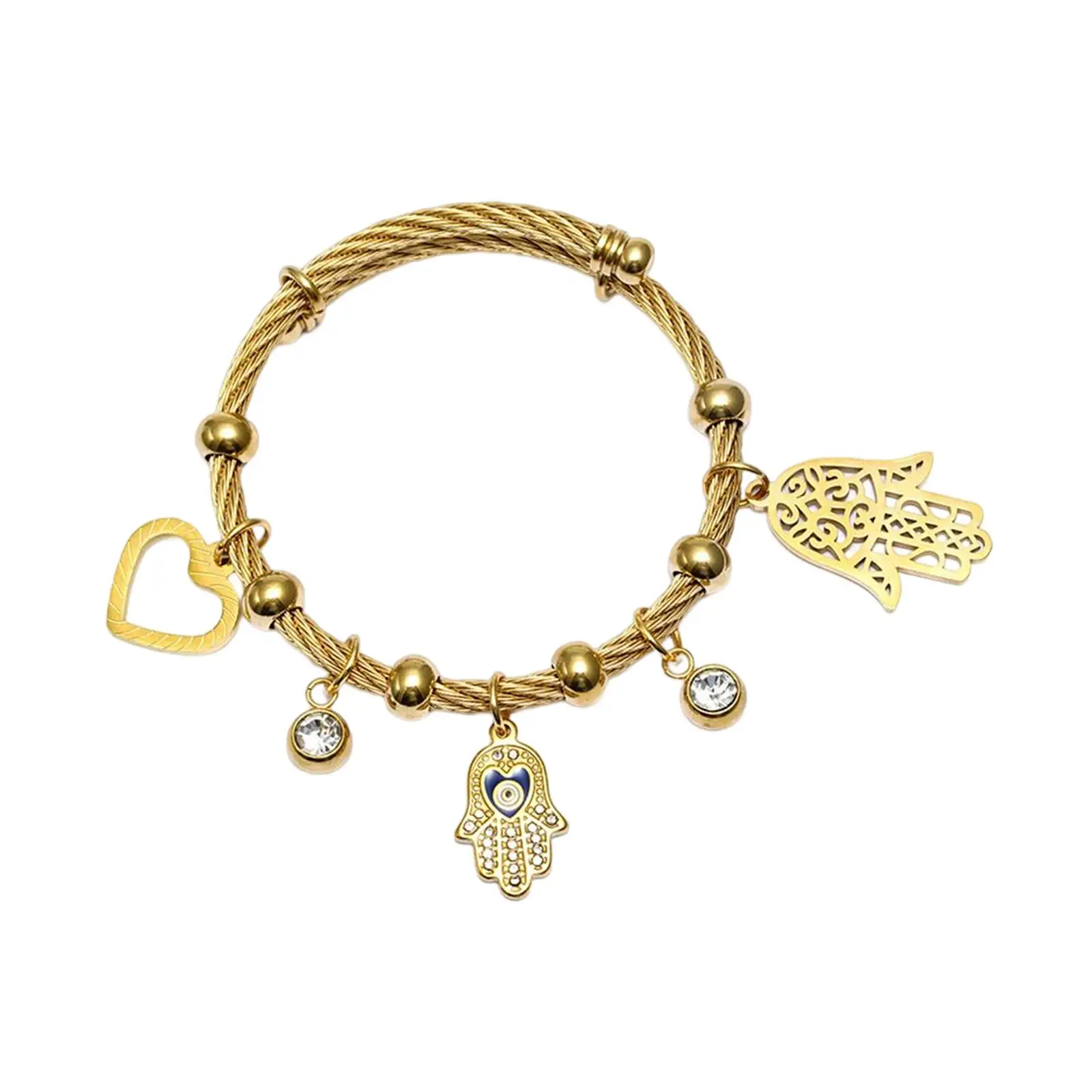 Chic Hamsa Hand of Fatima Bracelet Adjustable Bangle Love Heart Charm Pendant Bracelet for Women Mom Teen Birthday Gift Jewelry