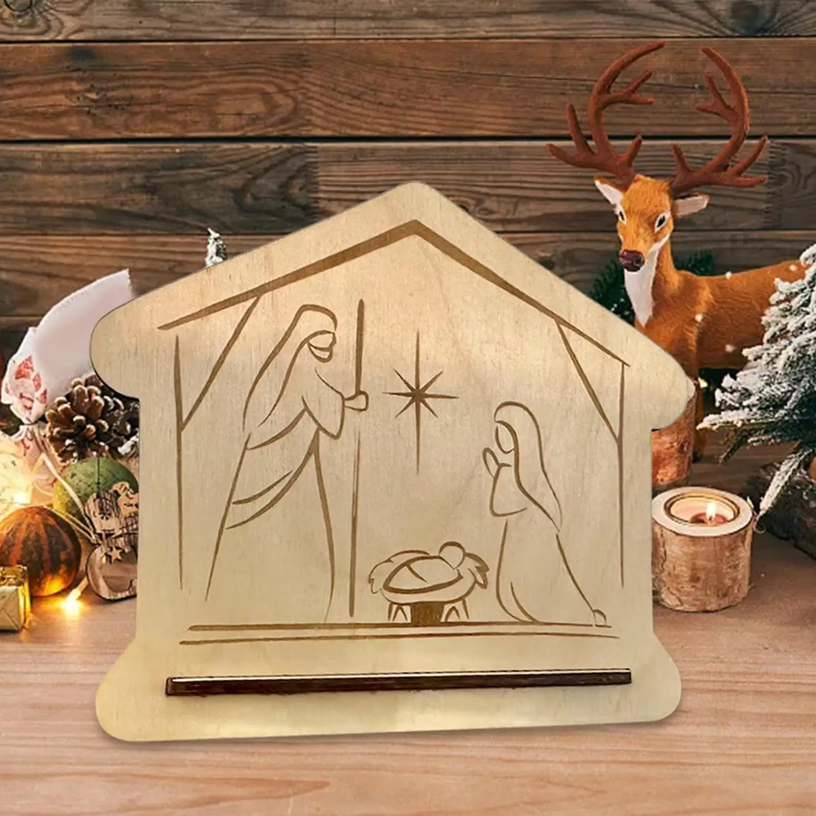 The Birth of Jesus Decorations Wood Christian Ornaments for Fireplace Indoor