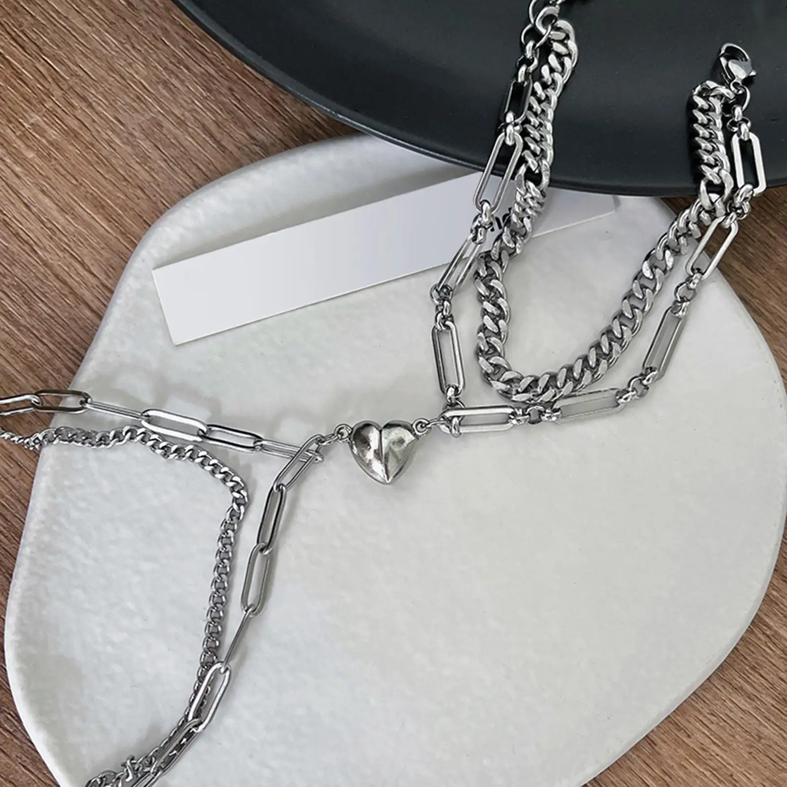 2Pcs Titanium heart Magnetic Couple Bracelets Jewelry for Friendship