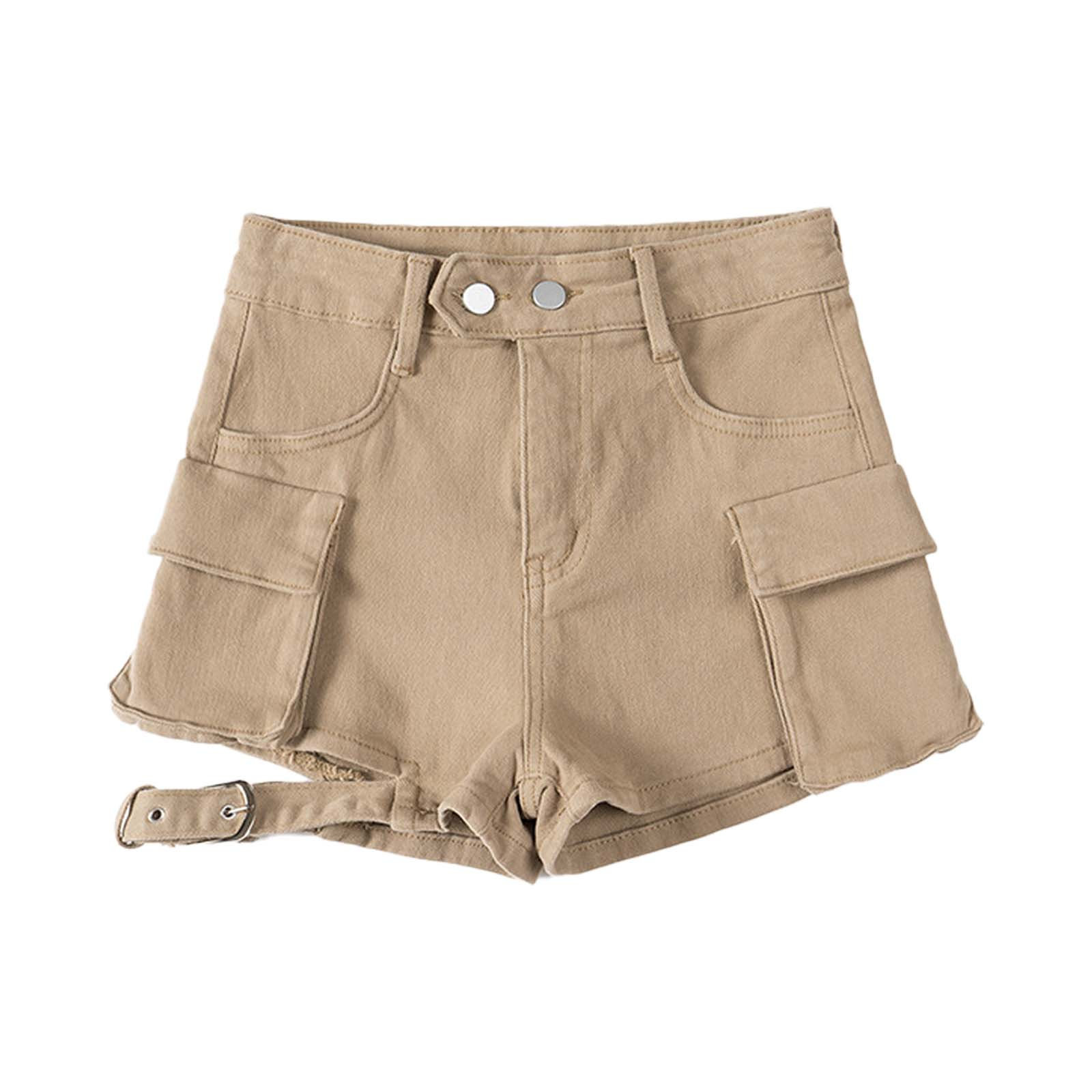 Perna Larga Shorts Mulheres Casual Bolsos Calças