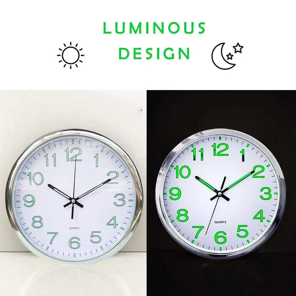 12 Inch Wall Clock with Night Light Quartz Battery Operated  Decorative Clock for Bedroom Living Room 