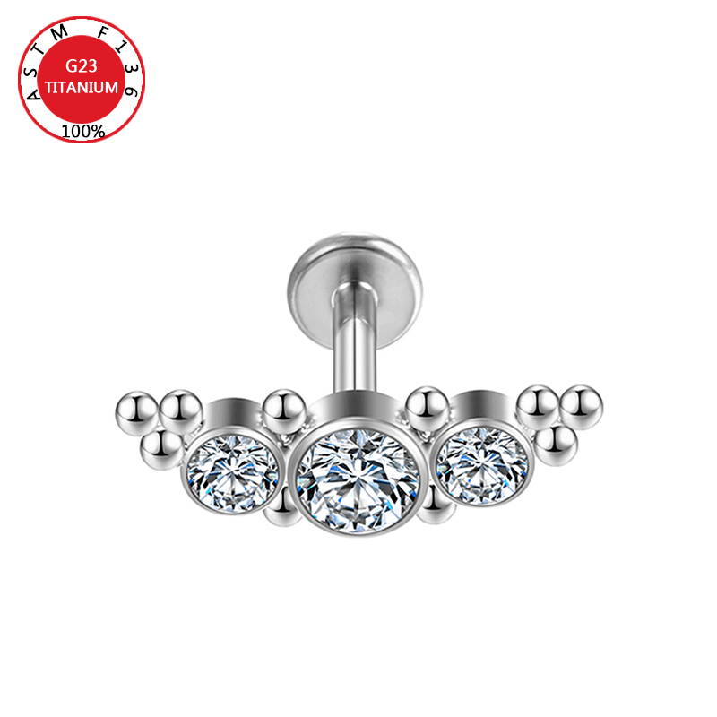ASTM F136 Titan Zirkon Ohrstecker Labret Ohrstecker Lippenring Nasennagel Knorpel Helix Lappen Muschel Ohrringe Körperpiercing Schmuck – Detail 14