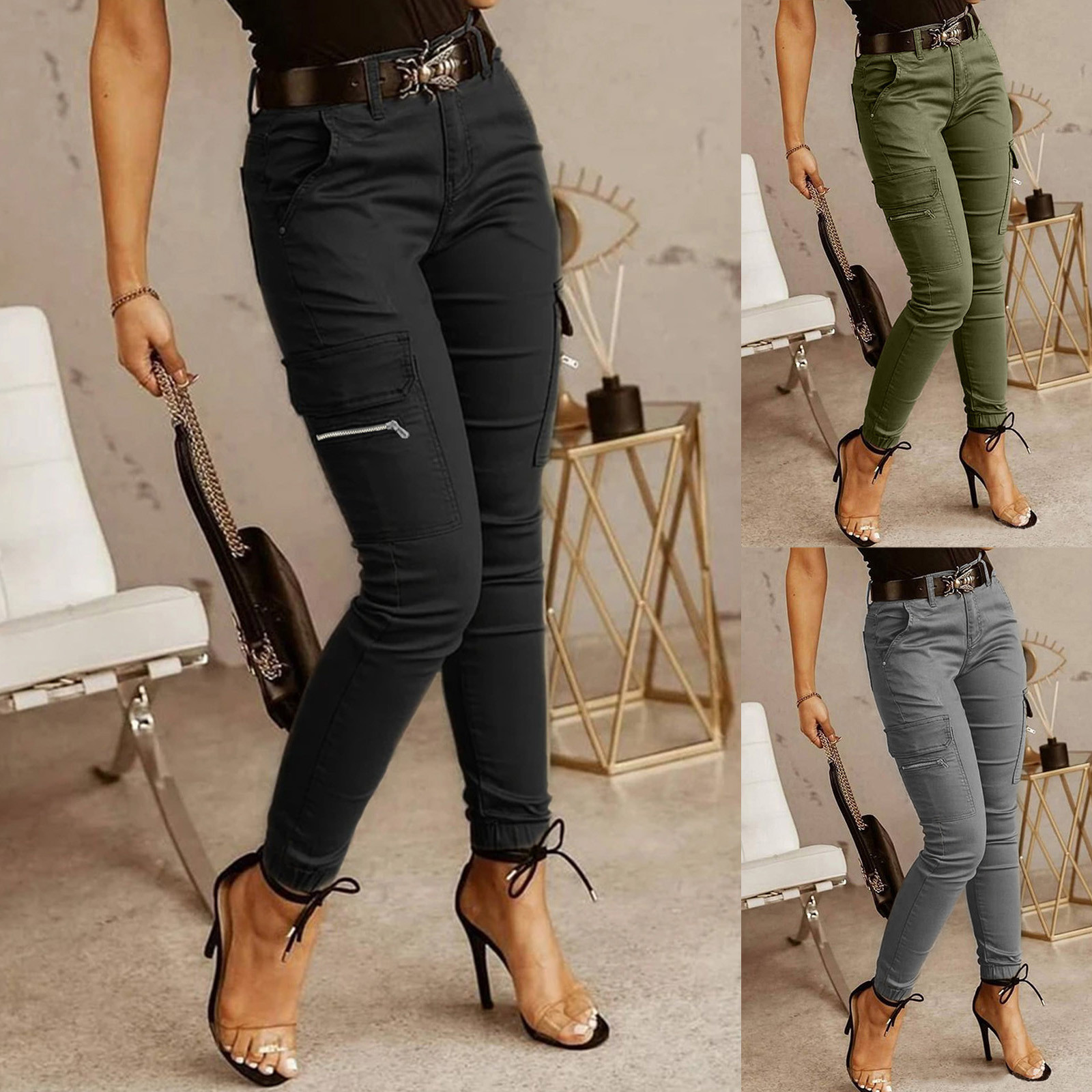 Y2K Pants Women Cargo Pants With Pockets Sweatpants Streetwear Ladies Casual Solid Color Slim Fit Trousers Pantalones De Muje...