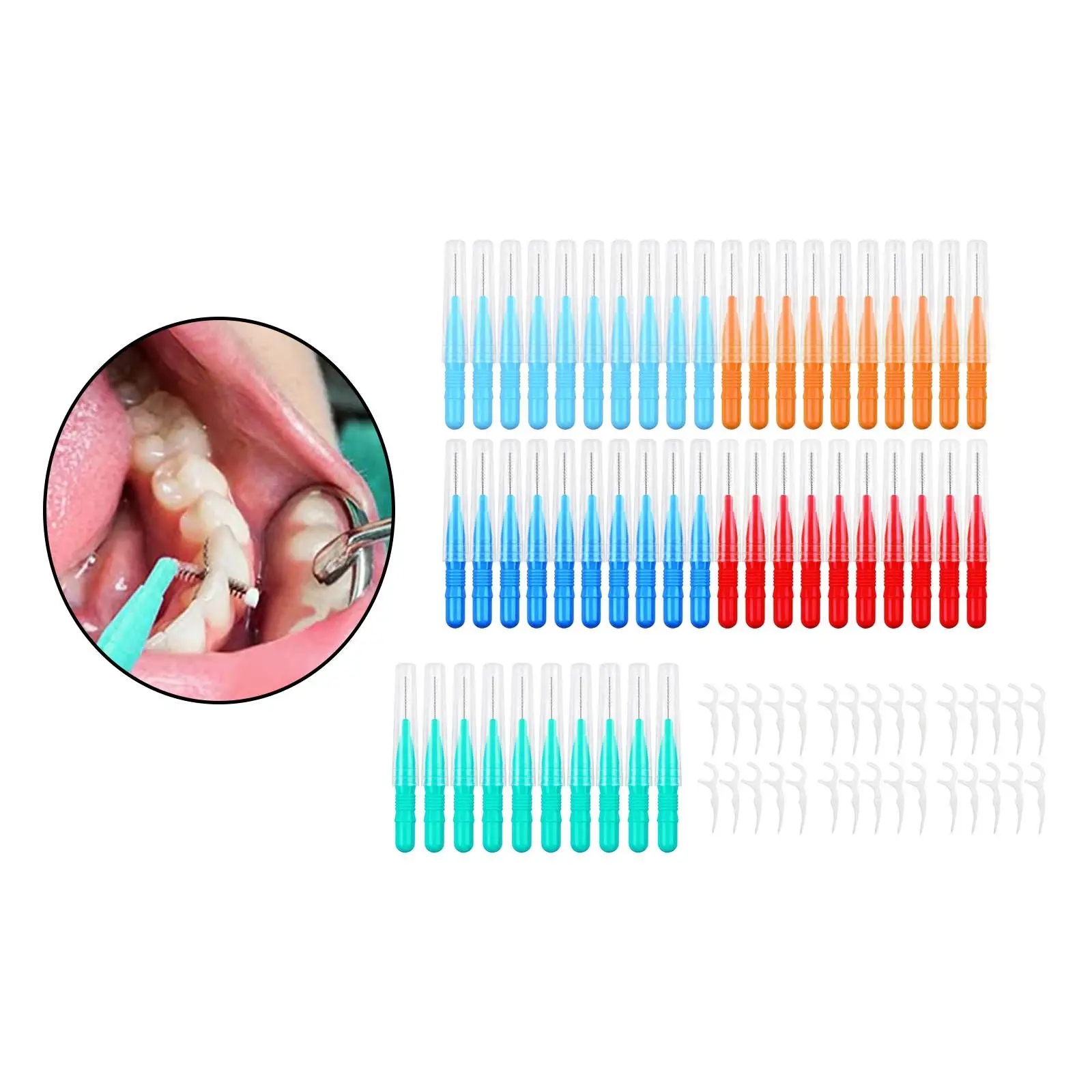 50Pcs Interdental Brushes 2mm 2.5mm 3mm for Cleaning Gaps Between Teeth 30x Floss Flossers Teeth Cleaners 