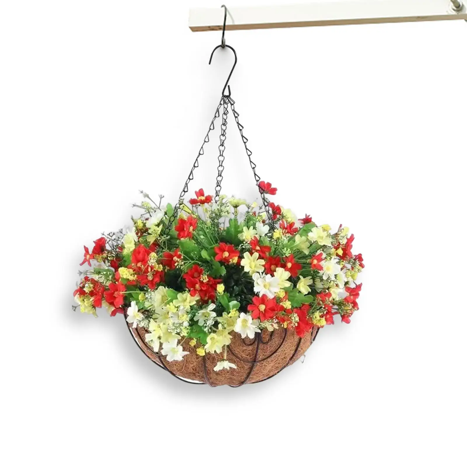 Artificial Flowers in Hanging Basket Plants Ornament Flowerpot Porch Pot Hanger for Outdoor Indoor Lawn Balcony Garden Home