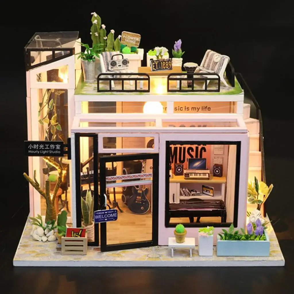 Dollhouse with LED Miniature Furnture Pieces From Wood Hour 