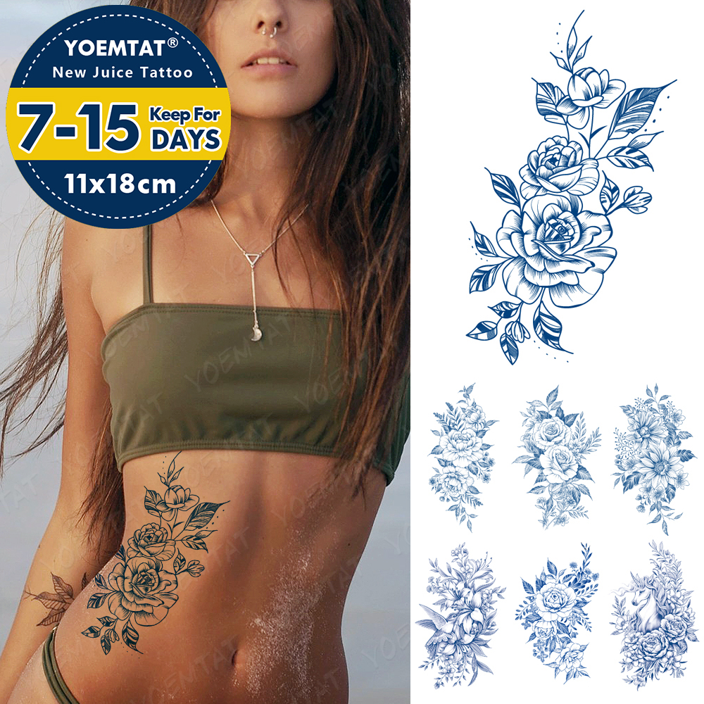 Best of Line Flowers Semi-Permanent Waterproof Temporary Tattoo Sticker Peony Rose Flower Herbal Lasting Ink Tattoos Body Art Fake Tatto Reviews & Tips