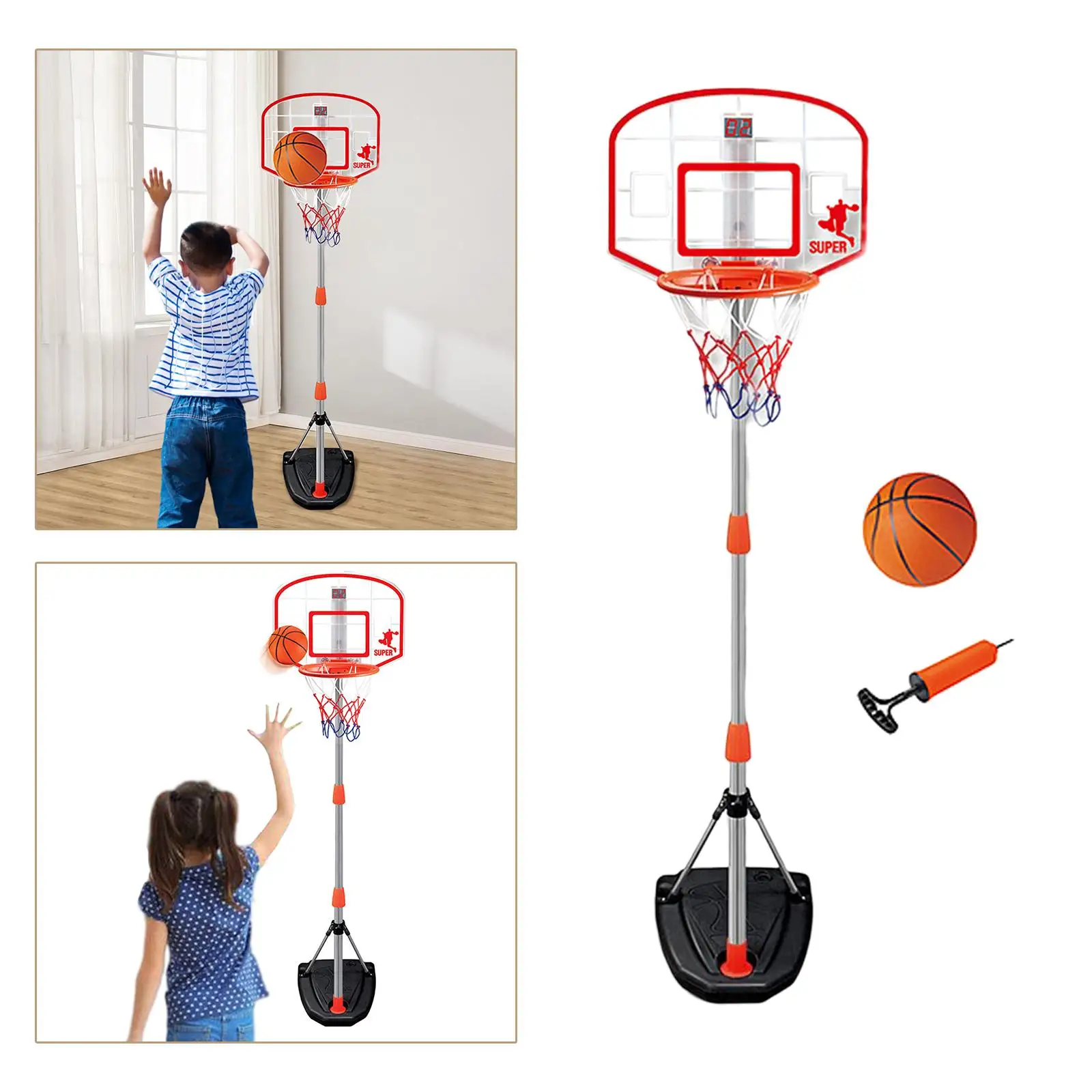 Kids Basketball Hoop and Stand Electronic Scoring Height Adjustable Basketball Goal Toy for Children Boys Girls Toddler Youth