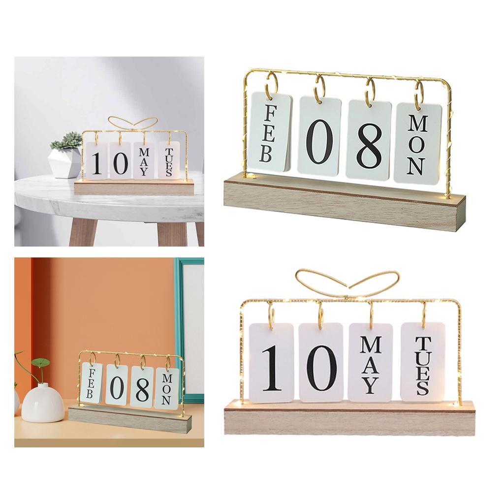 Flip Wooden Perpetual Metal Calendar for Daily Office Home Decor Monthly Weekly Year Planner Kitchen Desk Decor