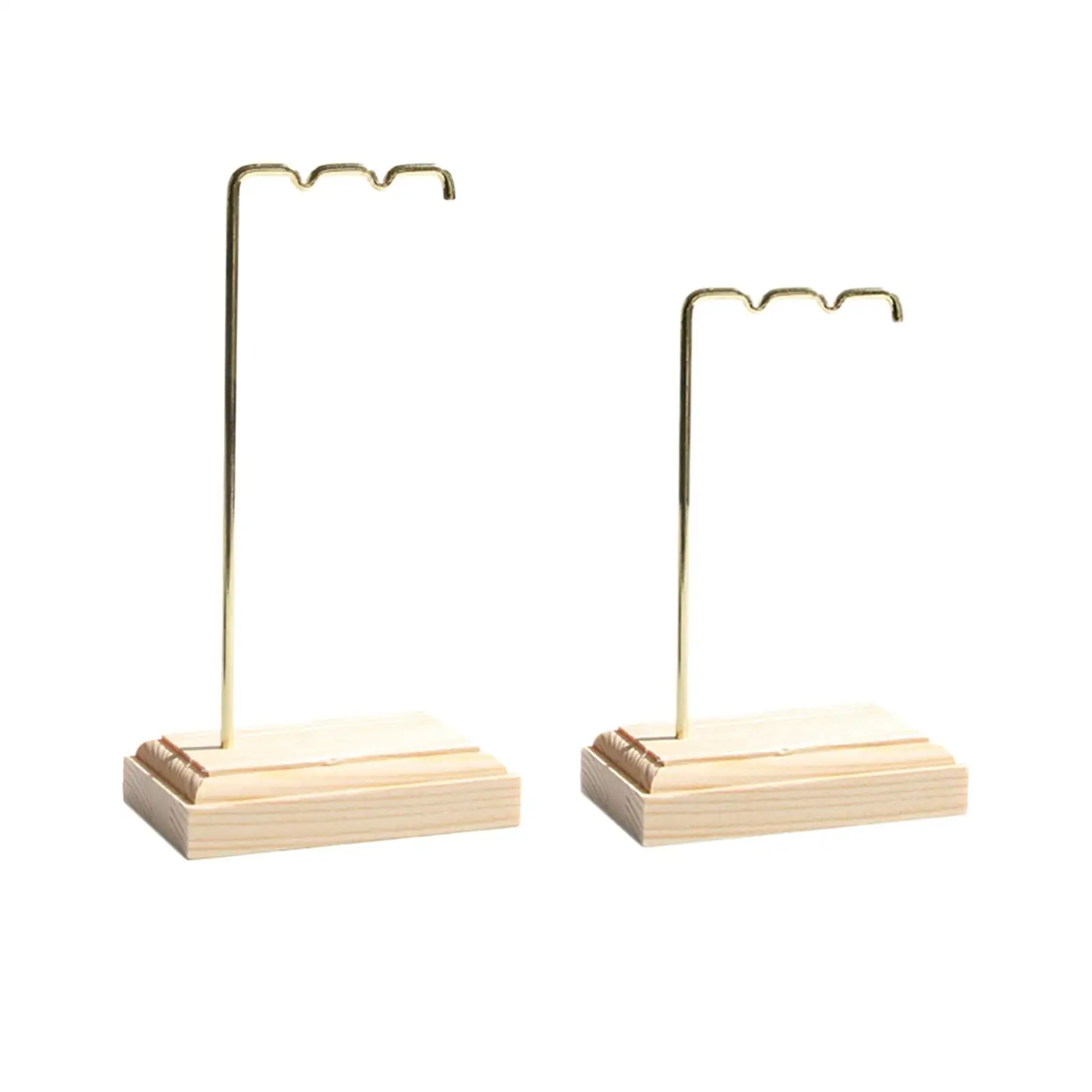 Jewelry Display Stand Necklaces Pendant Hanging Rack, Space Saving Golden Metal and Wood Base