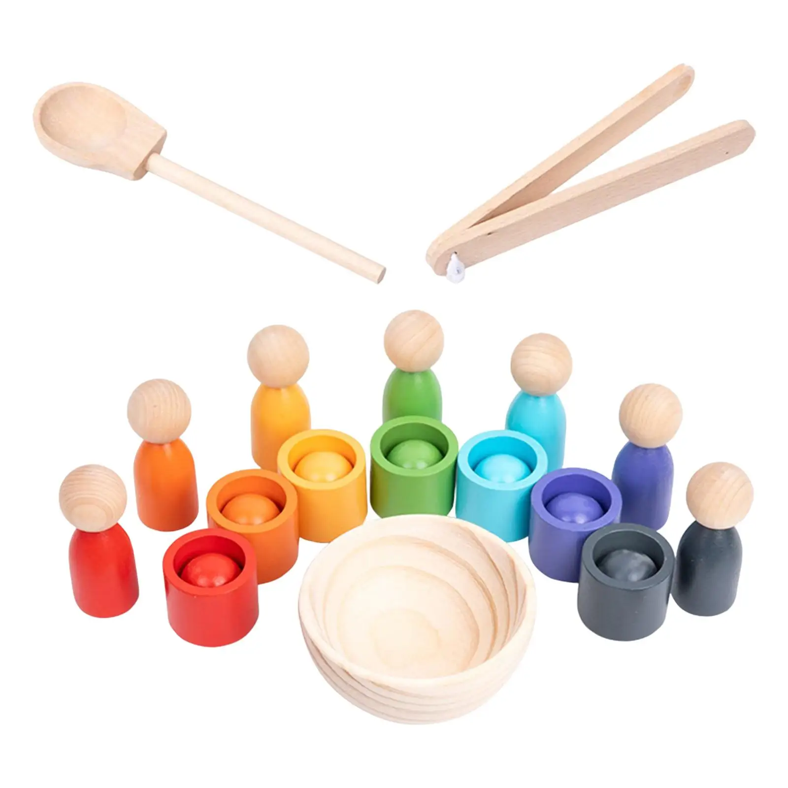 Wooden Balls in Cups Montessori 7 color Fine Motor Color Sorting and Counting with Cups and Balls Preschool Sensory Toys