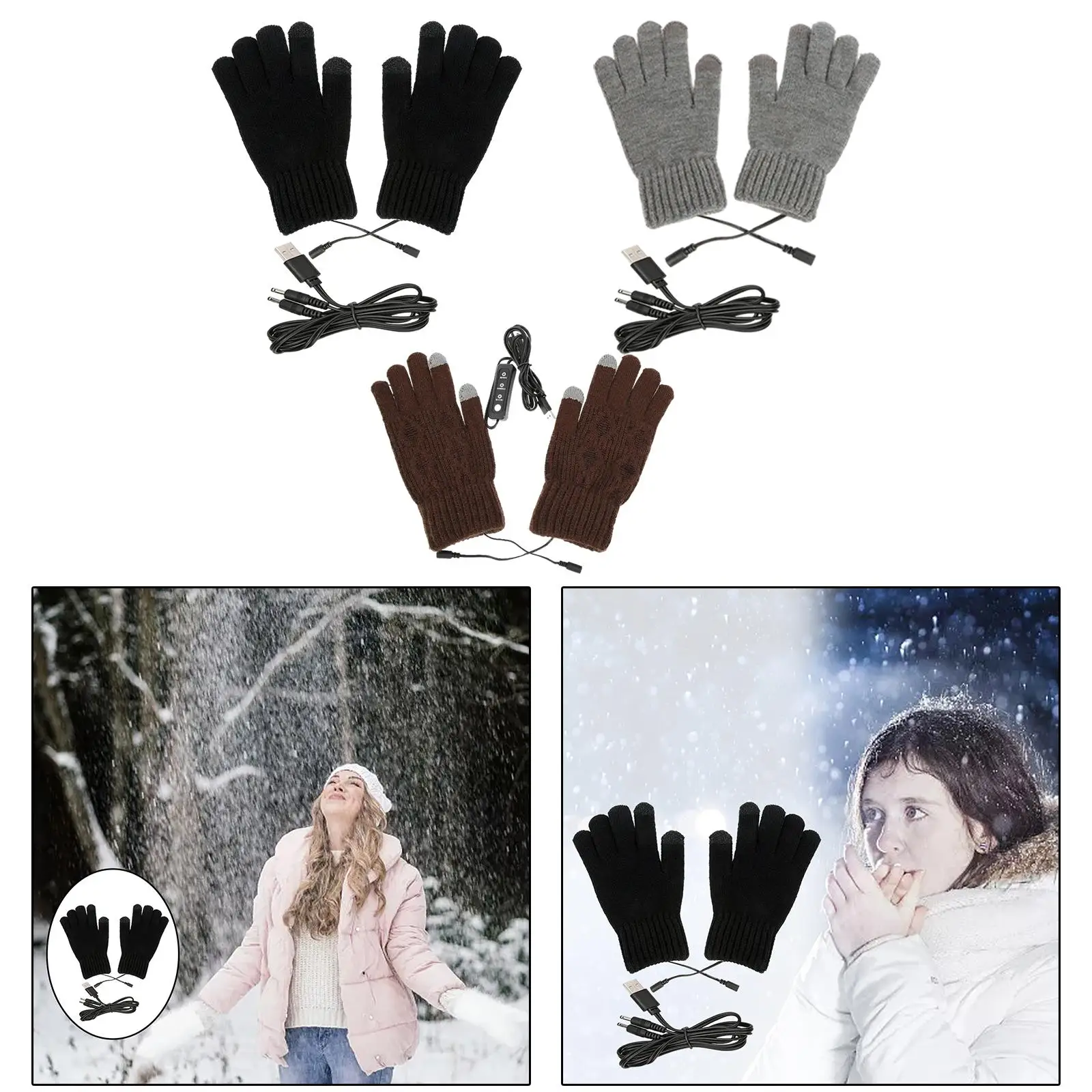 Heated Gloves Touchscreen  Full Finger Gloves Unisex Anti  Knitting Hand Gloves for Working Typing