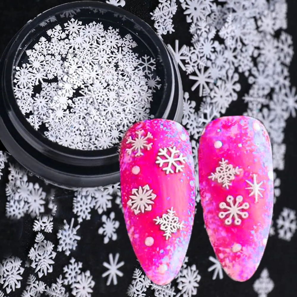 Best of 3D Christmas Snowflakes Metal Nail Glitter Sequins Mixed-Design Hollow-Out White Snow Flakes 3D Xmas Alloy SnowFlakes Decor Reviews & Tips