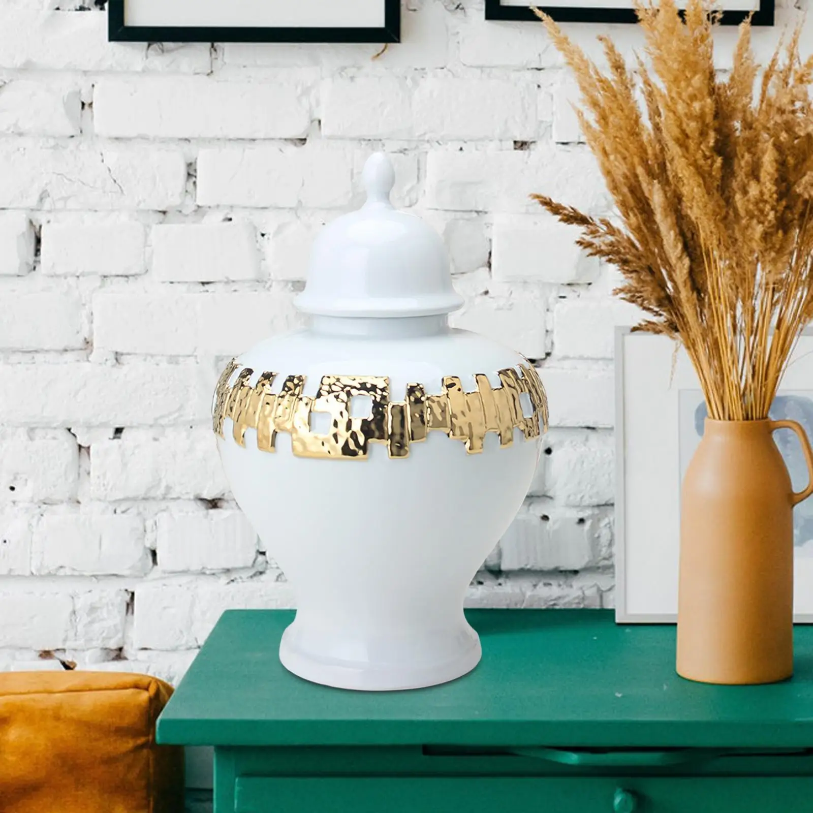 Porcelain Ginger Jars Ceramic Flower Vase Temple Jar with Lid Table Centerpieces