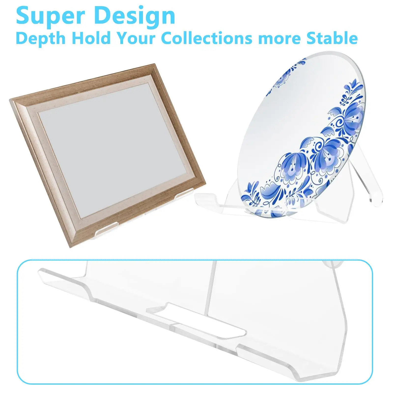 Acrylic Easel Stand Art Craft Painting Easel Transparent Tablet Stand for Plate Photo Easel Crafts Picture Frames Round Tea