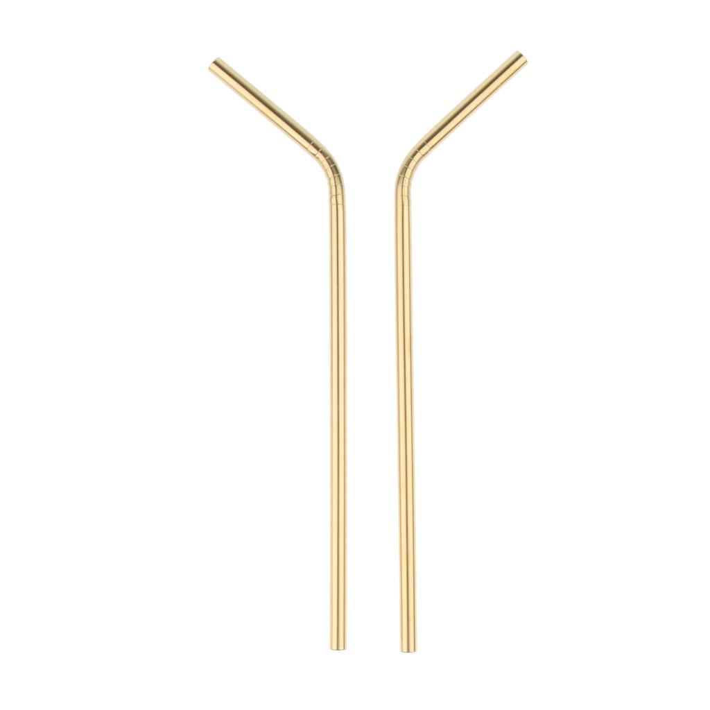 10 Pieces Reusable Metal 304 Stainless Steel Drinking Straws Curved for Cups Gold - Washable - Easy to Clean