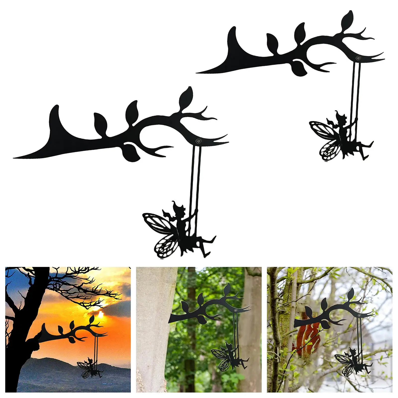 Garden Fairy Silhouette Statue Tree Decoration Metal Crafts Tree Stakes Hanging and indoor Yard Lawn Inserting Ornament