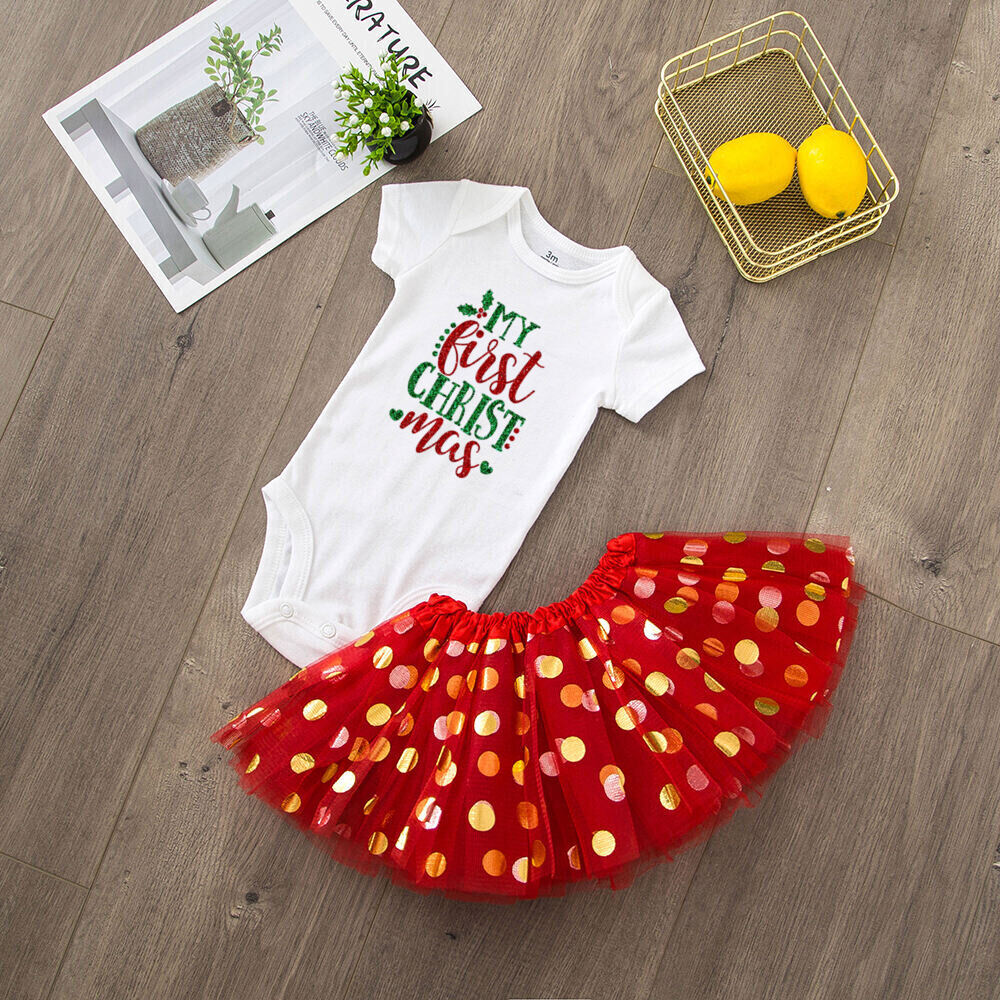 Mein 1. Weihnachts-Baby-Body + Kleid-Set, Weihnachtsfeier, Baby-Mädchen-Kleider, kurzärmeliges Kuchen-Kleid-Set für Kleinkinder – Detail 21