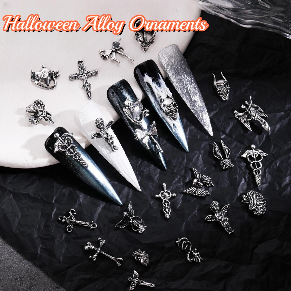 Best of 3D Halloween Retro Cross Nail Art Accessories Alloy Silver Ghost Head Skull Angel Dragon Heart DIY Nail Decoration Accessories Reviews & Tips