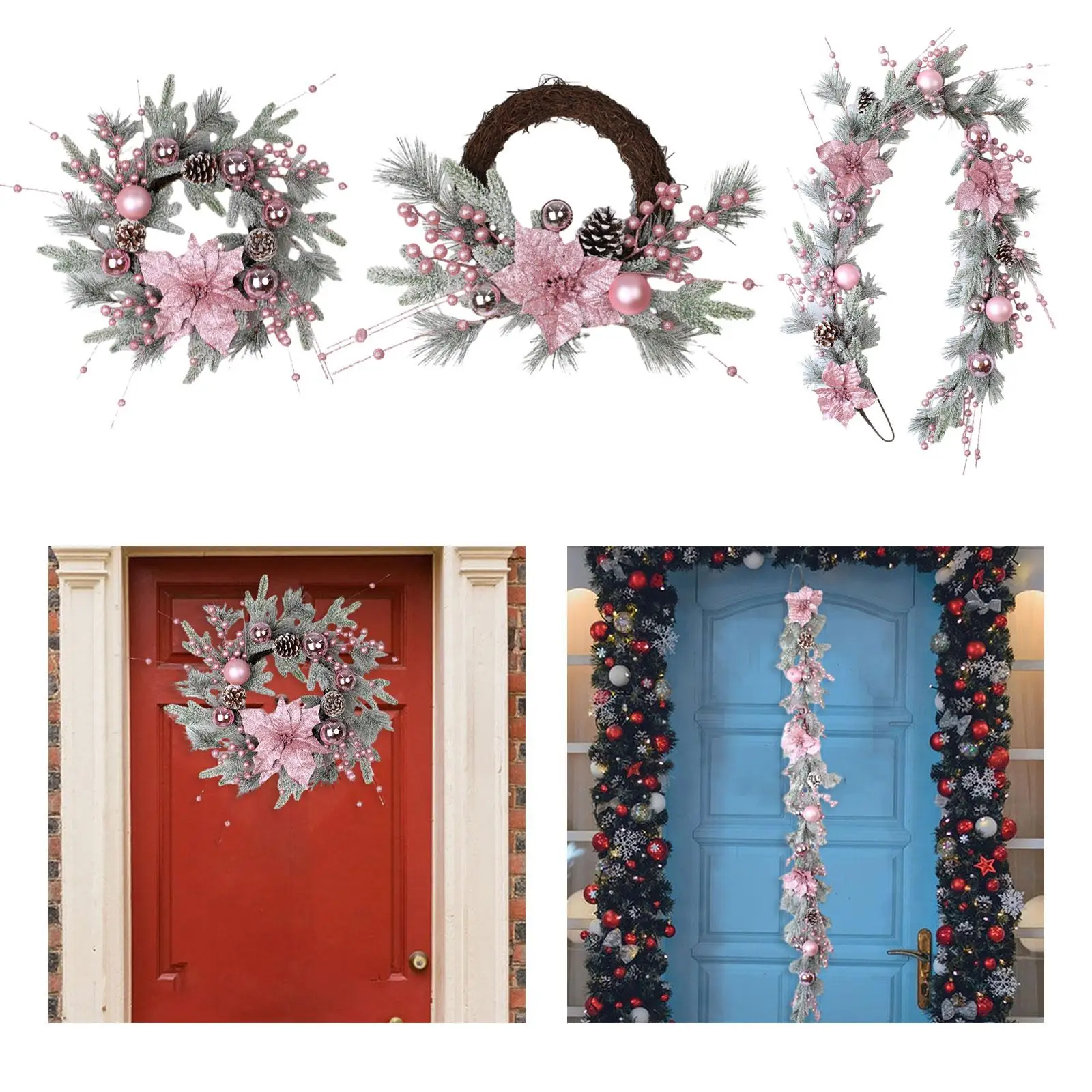 Artificial Christmas Wreath Door Ornaments Housewarming Holiday Garland Decoration for Office Living Room Fireplace Wall Party