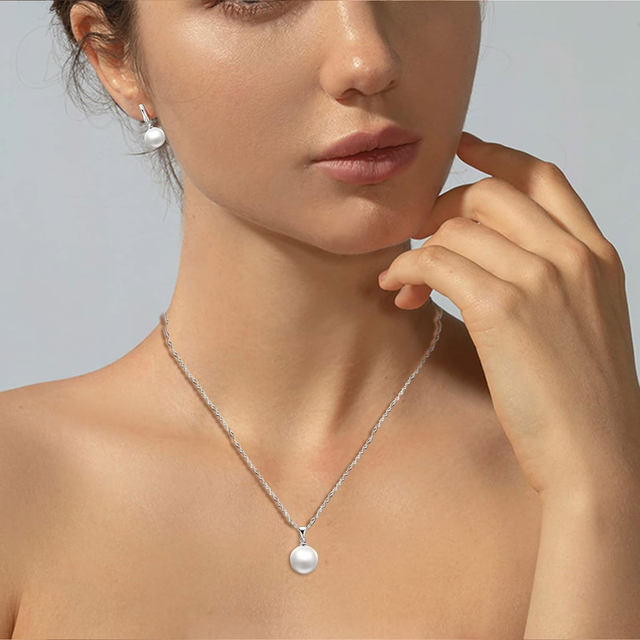 Parure Bijoux Perles Noires AMIGUO - Collier & Boucles D'oreilles Argent 925 - Perles Eau Douce 8-9mm