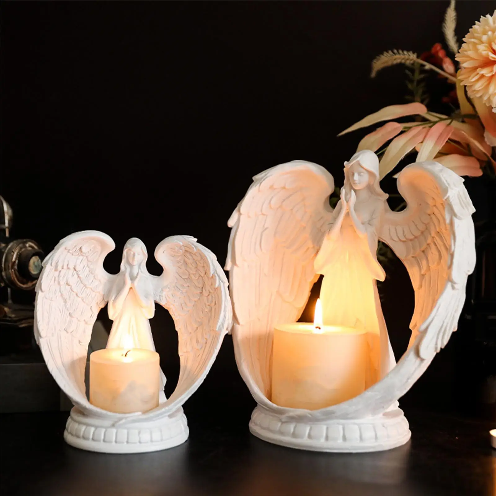 Resin Praying Angel Candle Holder Angel Wing Figurine Decorative Votive Candle Holders for Birthday Decoration