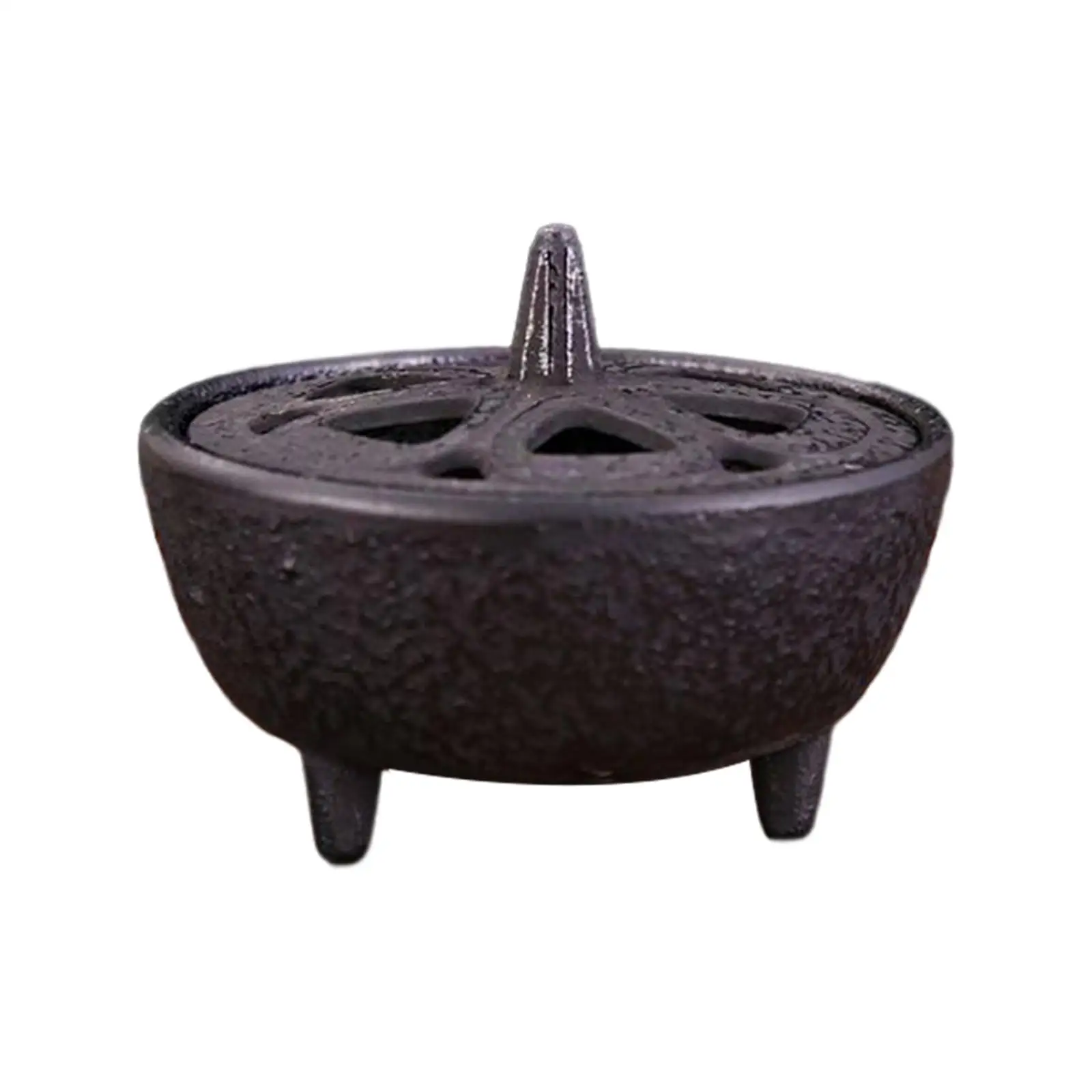 Cast Iron Incense Bowl Home Decoration Hollow Round with Lid Ornament Antique Hollow Burner Holder for Garden Patio Meditation